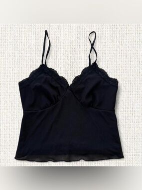 Wild Fable Black Mesh Cami with Lace Trim